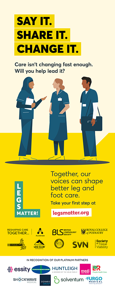 Say it. Share it. Change it. Legs Matter pull up banner graphic
