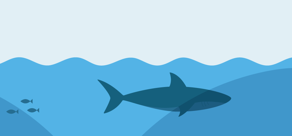 Illustration of a shark lurking in the water. Legs Matter - There’s a hidden harm crisis in leg and foot care.